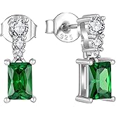 Starchenie Dangle Drop Earrings 925 Sterling Silver Baguette Cut Birthstone Stud Earrings Jewelry for Women