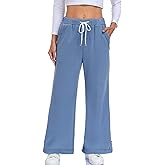 WOWULOVELY Womens Baggy Wide Leg Pants Casual Loose Seams Drawstring Elastic Waisted Lounge Trousers with Pockets
