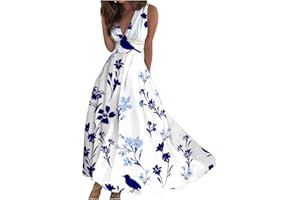 Generic Maxi Dresses for Women 2024 Elegant Wrap V Neck Sleeveless Summer Dress Trendy Floral Print Flowy Beach Dress