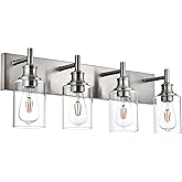 Wanluce 4 Light Bathroom Vanity Lights Brushed Nickel Bathroom Lighting Fixtures Over Mirror with Clear Glass, Industrial Wal