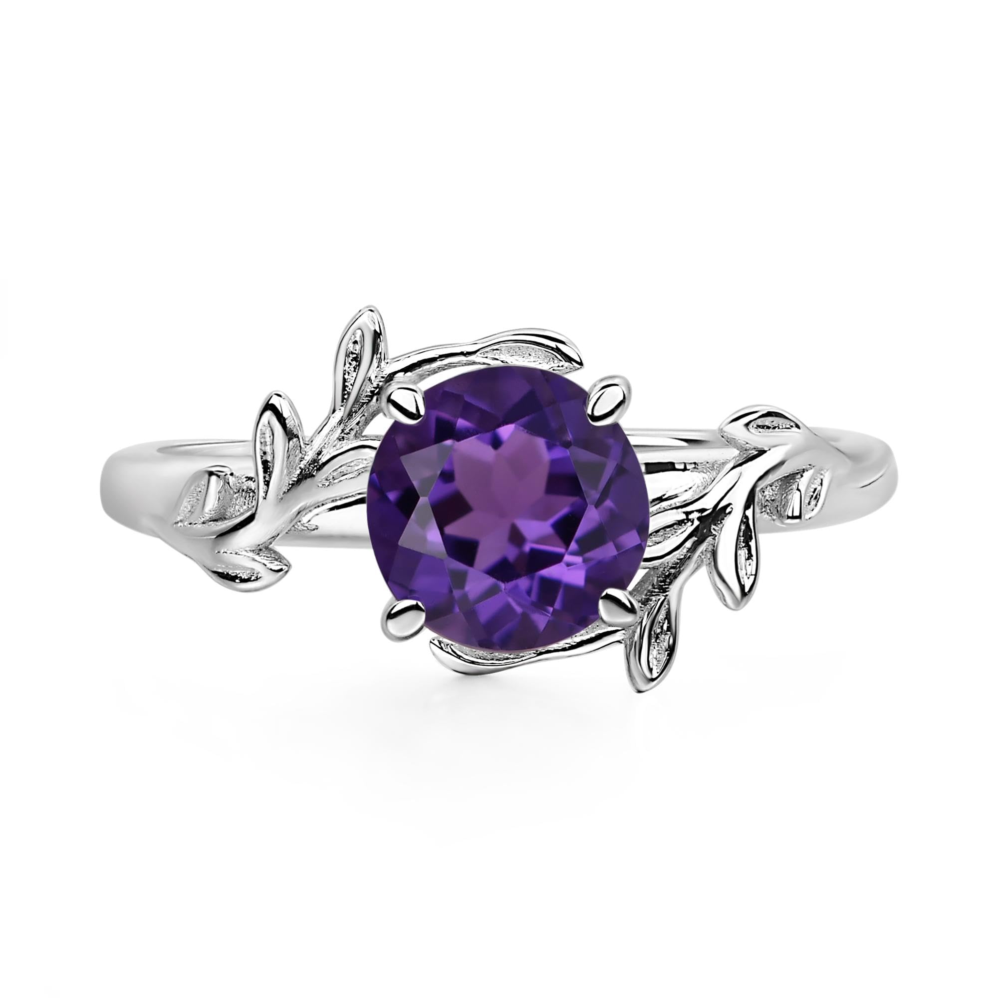 LUO 925 Sterling Silver 7x7mm Round Shaped Amethyst