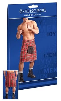 Svenjoyment Herren Kilt - karierter Schottenrock mit Tasche für Männer, verführerischer Kilt mit Beutel, rot
