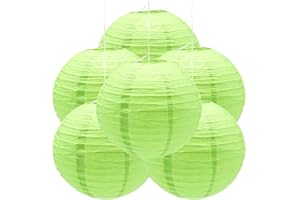 CEEYSEE 6 Pcs Paper Lanterns 12-Inch Green Chinese Japanese Round Hanging Decoration Paper Lanterns for Halloween Wedding Birthday Paper Lanterns Party Decorations (Green/CL)