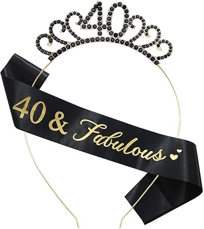 MIOSJI 40th Birthday Sash and Crystal Crown Tiara for Women Party Decorations