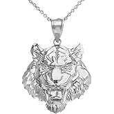 Claddagh Gold Elegant 925 Sterling Silver Roaring Tiger Head Pendant Necklace (Large)