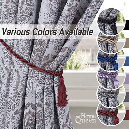 Home Queen Decorative Tassel Rope Tie Backs for Window Curtain, Hand Knitting Buckle Cord Drapery Tieback, 4 Pieces, Burgundy