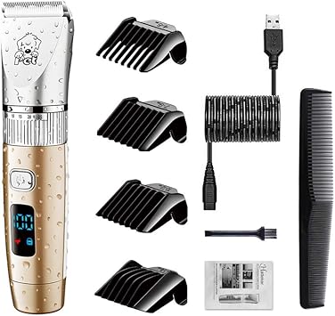hatteker ペット用バリカン 犬 猫 ばりかん 本体 クリッパー プロ用 電動 低騒音 バリカン猫 ばりかん犬 トリマー 充電式 コードレス 全身カット lcdディスプレイ アタッチメント 刈り高さ調整可能 水洗いok 日本語説明書付き