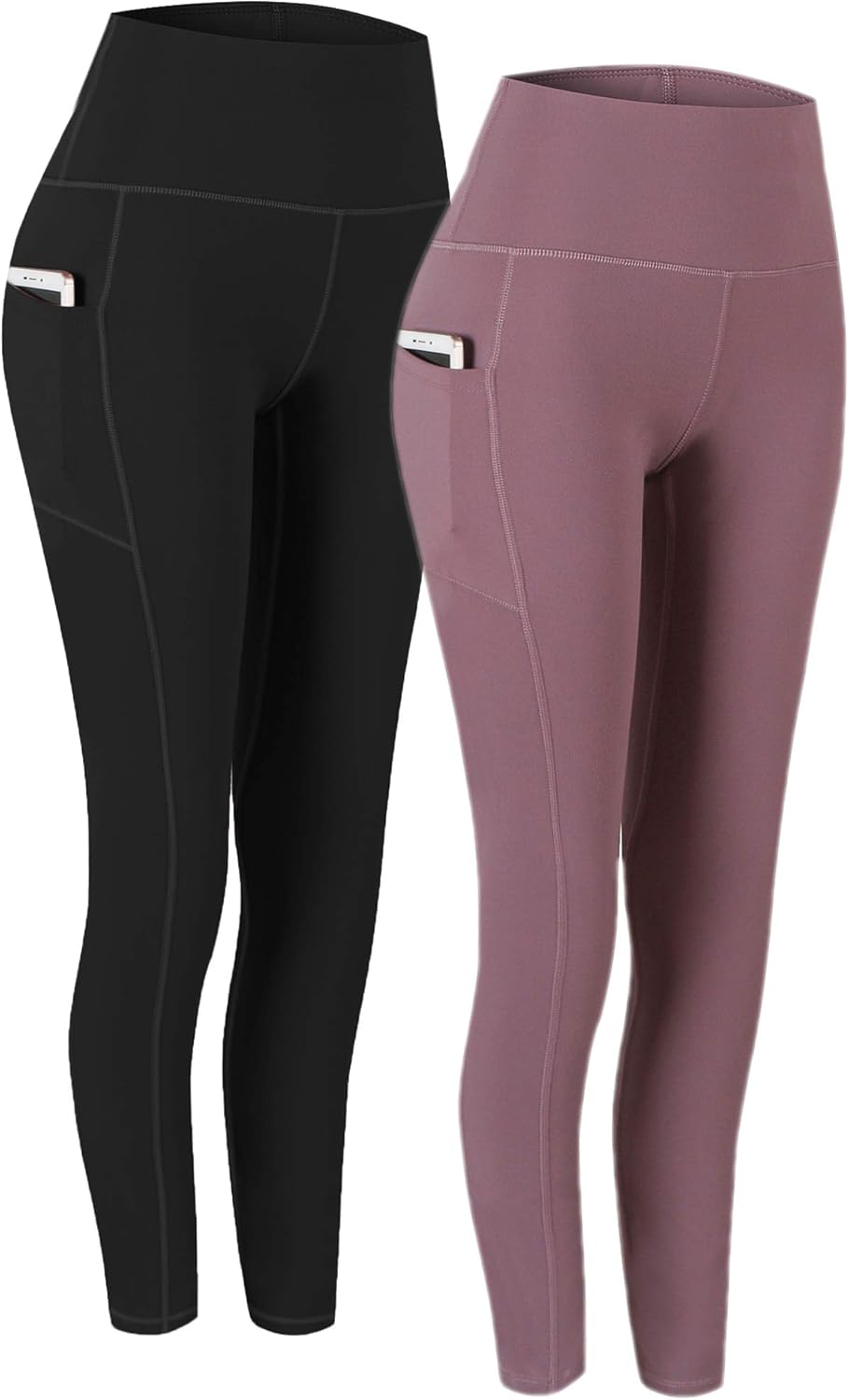 Fengbay 2 Pack High Waist Yoga Pants, Pocket Yoga Pants Tummy Control Workout Running 4 Way Stretch Yoga Leggings: Clothing