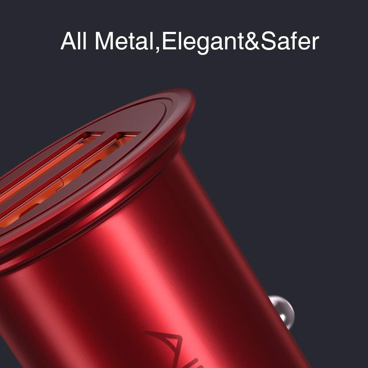 AINOPE USB Car Charger, [Dual QC3.0 Port] 36W/6A [All Metal] Fast Car Charger Mini Cigarette Lighter USB Charger Quick Charge Compatible with iPhone 11/11 pro/XR/X/XS, Note 9/Galaxy S10/S9/S8-RED: Electronics
