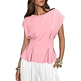 Cicy Bell Womens Peplum Tops Summer Babydoll Cap Sleeve T-Shirts Dressy Casual Crew Neck Pleated Blouses