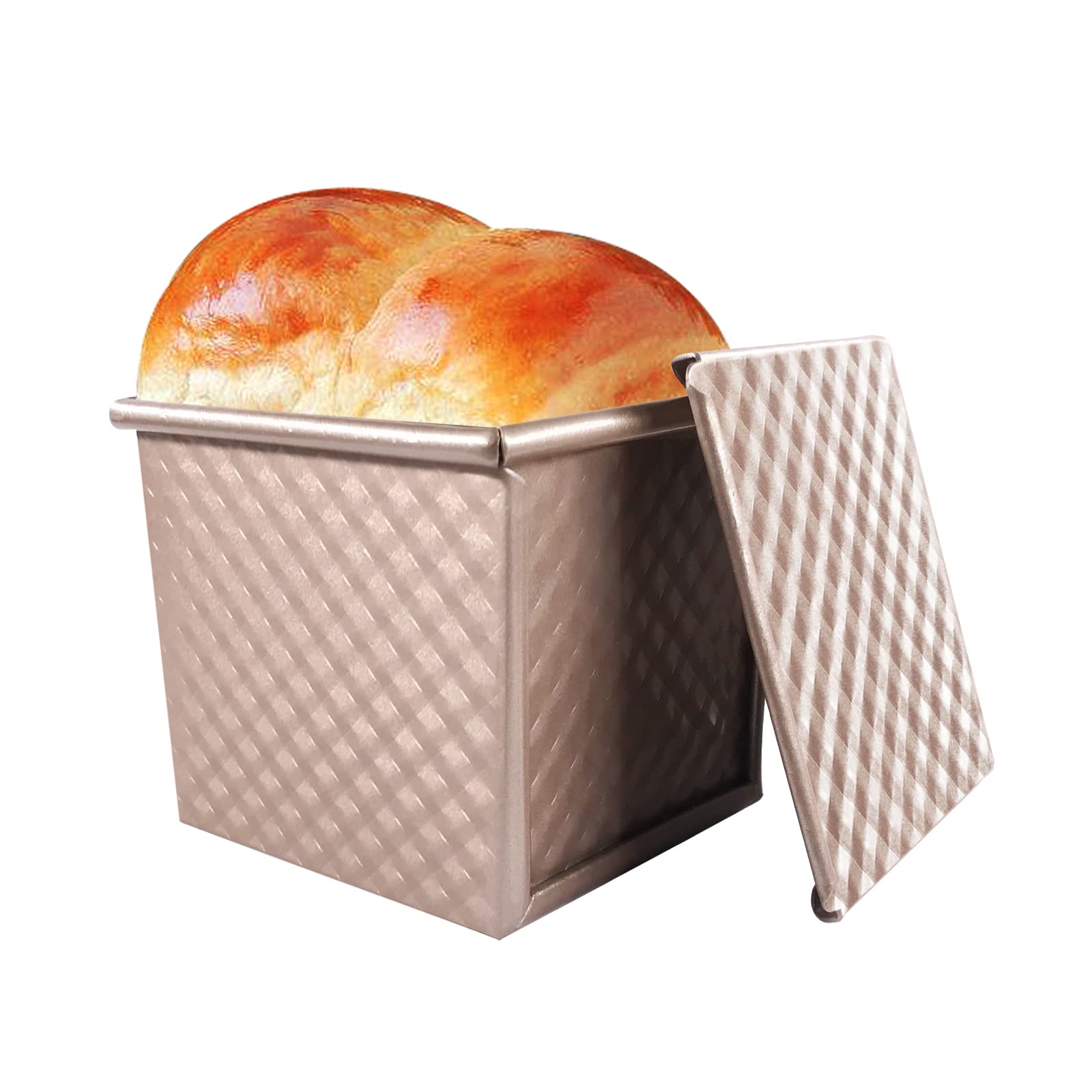 OGIBRIDI Bread Toast Mold with Cover Non-Stick Mini Pullman Loaf Tin with Lid Aluminum Alloy Square Loaf Pan Toast Bread Box Cube Bread Tins Sandwich Loaf Bread Pan for Baking 0.55bl