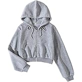 LOFAAC Women Fleece Full Zip Up Cropped Hoodie Sweatshirt 90s Long Sleeve Drawstring Hooded Crop Jacket Top with Pockets