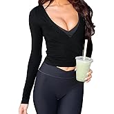Women Ballet Wrap Top Long Sleeve Slim Fit Self Tie Workout Pilates Yoga Wrap Tops Y2k Dance Shirt