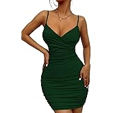 CUTEMOOT Women's 2024 Sexy V Neck Spaghetti Straps Wrap Ruched Sheath Bodycon Cocktail Dress Evening Party Night Club Dresses