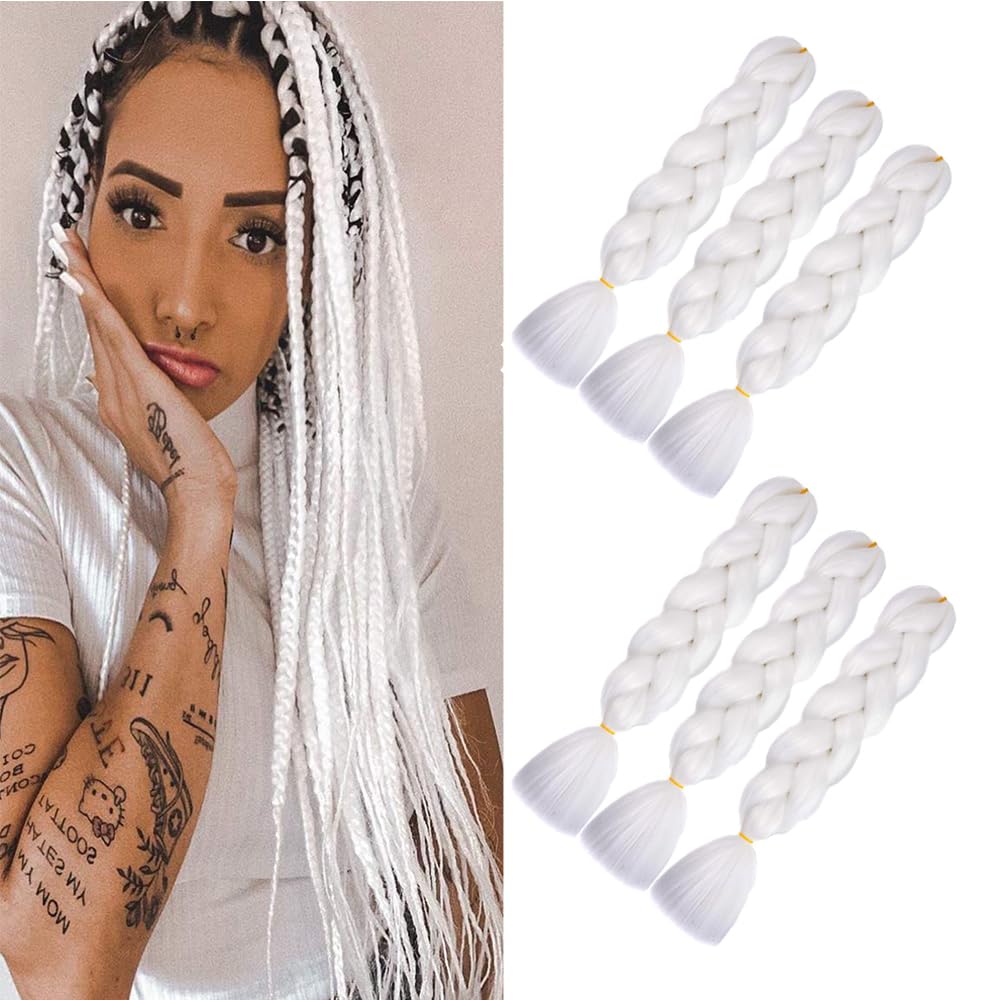 braids extensions hair white ombre braiding hair 24" Synthetic Jumbo Box Braid Hair for braiding 6pcs (#60 white)
