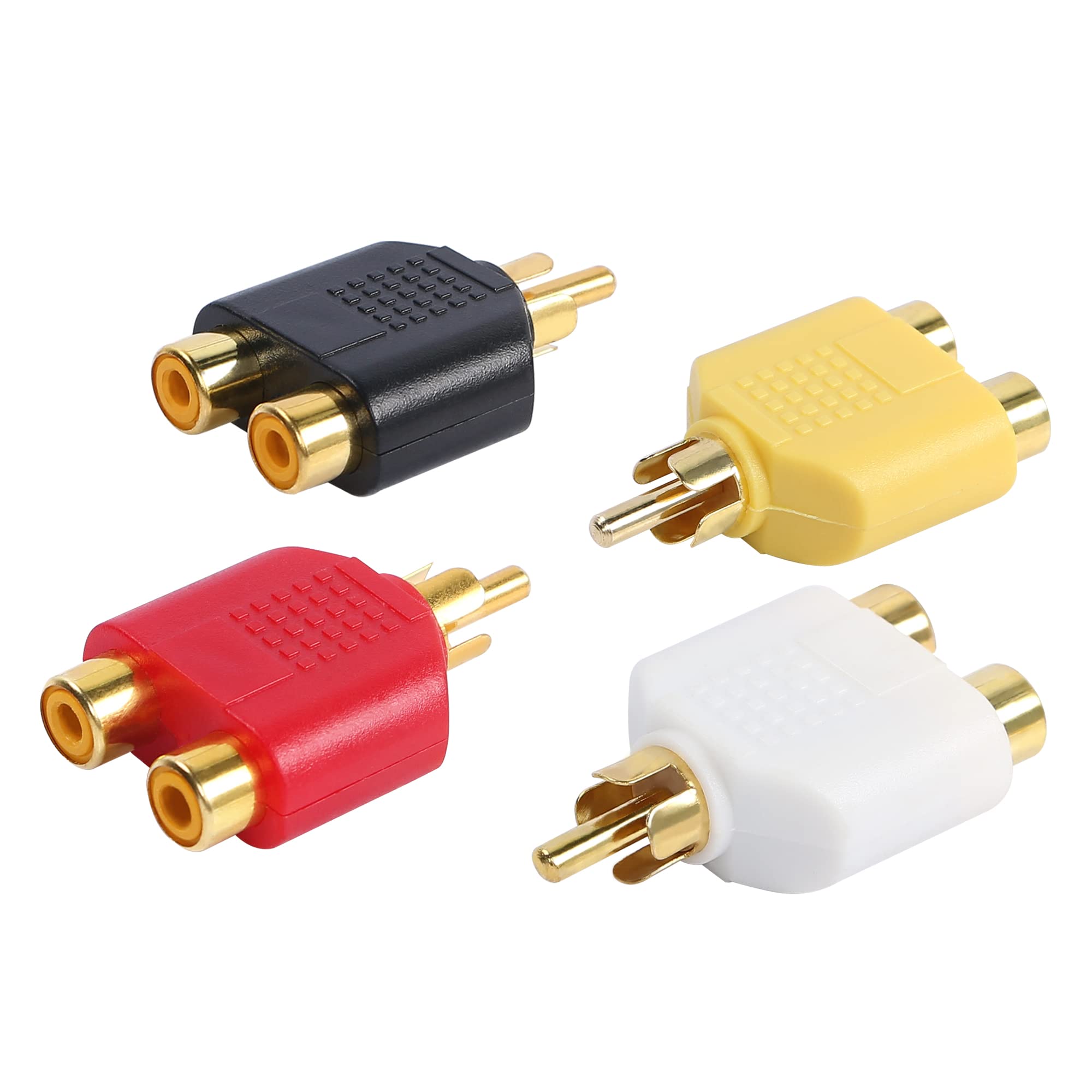 YACSEJAO RCA Y Splitter Adapter Gold Plated RCA 1 Male to 2 Female Y Splitter Connectors for Subwoofer, Car Radio, Amplifier, TV, Digital Audio Etc- 4-Pack（Red white black yellow）