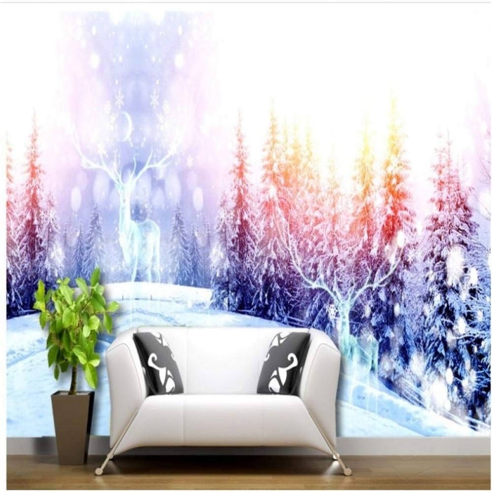 Wall Mural Wallpaper 3D Winter Snowy Mountain Pine Mysterious White World Living Room Hotel Background Wallpaper Murals-140cmx100cm