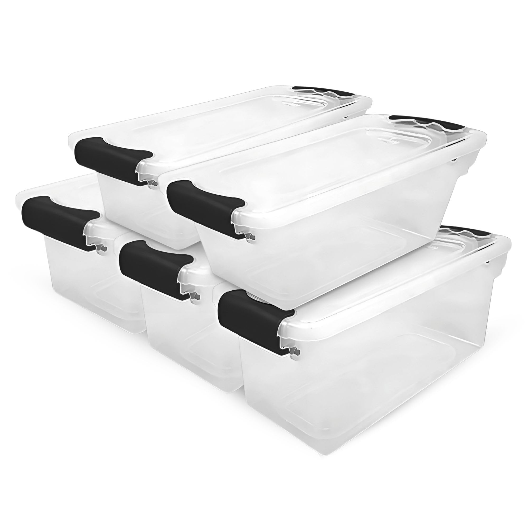 HOMZ 5-Pack Latching Lid, Small Clear Plastic Storage Bins w/Lids, 7.5 ...