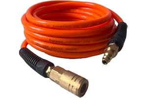 FURESN Air Hose 1/4 in x 25 ft, PVC, Reinforced Air Compressor Hose, Heavy Duty, Kink Resistant with 1/4 in Solid Brass Male Fittings, Bend Restrictors, for All Weather Flexibility, 300 PSI (25FT, Orange)