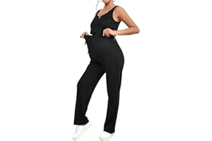 Verdusa Women's Maternity 2 Piece Notched Neck Tank Top and Drawstring Waist Pants Set