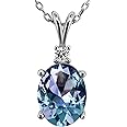 VEMAZA Color Change Alexandrite Necklace 925 Sterling Silver Hypoallergenic Halo Oval Cut Heart Shape Round Cut Solitaire June Birthstone Simulated Created Alexandrite Necklace For Women