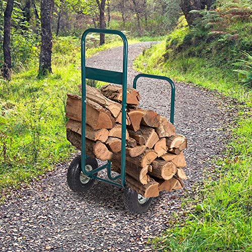 Livebest Portable Firewood Cart Log Fire Wood Carrier Holder Transport Rolling Steel Backyard Patio Garden, Green