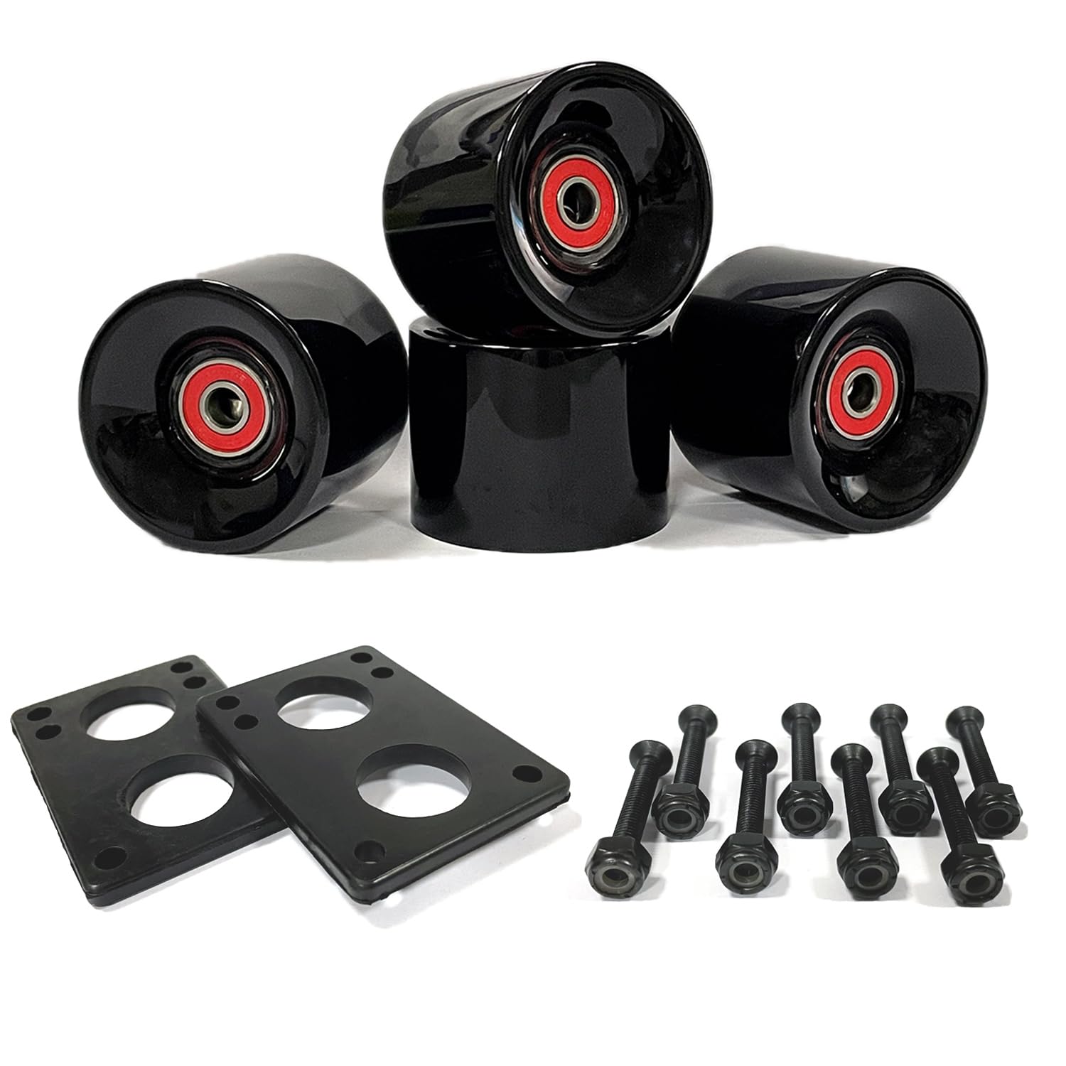 Photo 1 of LOOEEL 70mm Longboard Wheels 80A Contains ABEC-9 Bearings and Spacers,Skateboard Riser Pads,Skateboard Hardware Screws Bolts,fit for Your Longboard Skateboards.-Black