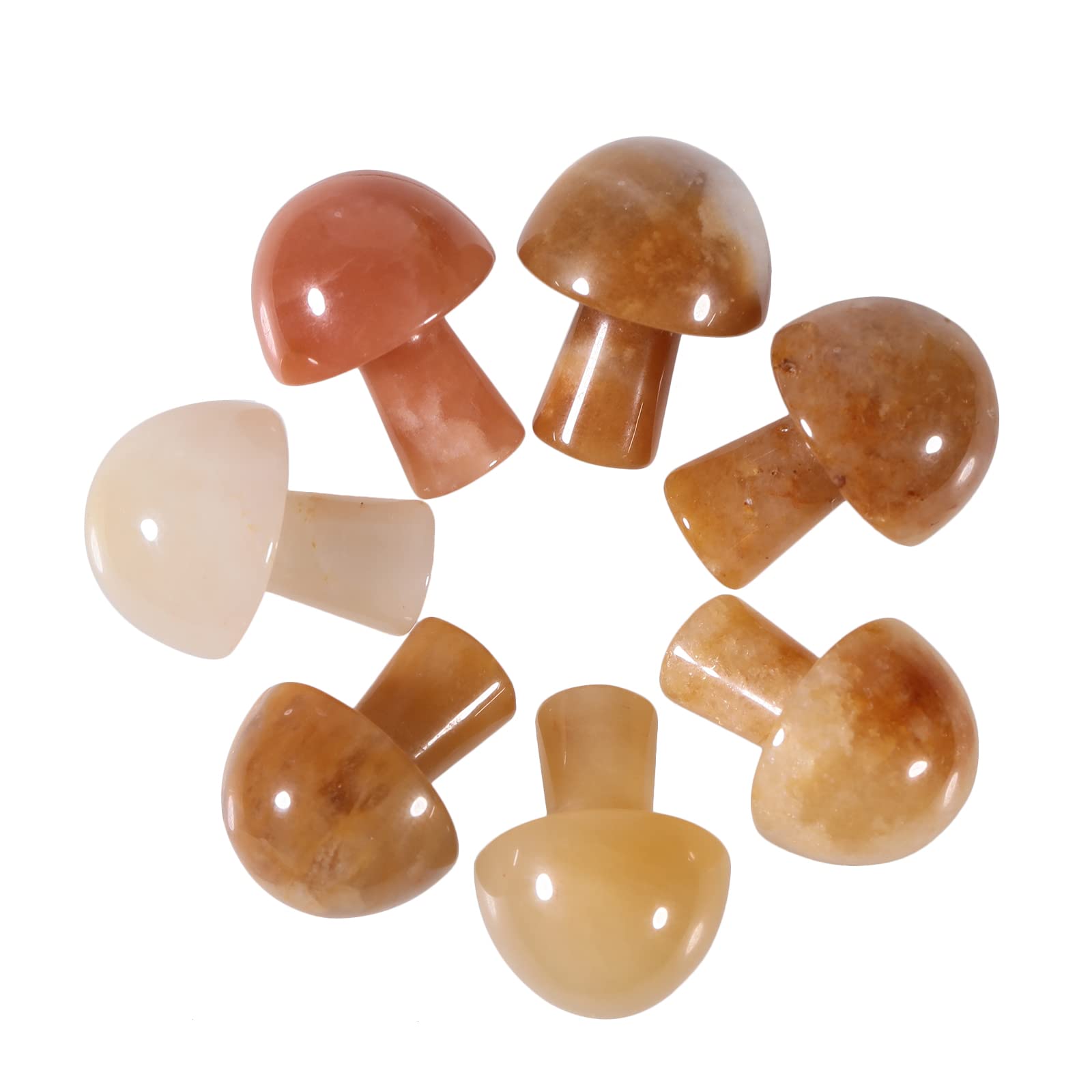 Lovionus89 7Pcs Crystal Mushroom Sculpture Stone Statue Figurine, Hand Carved Gemstone Mushrooms Crafts Healing Chakra Decor, Yellow Jade