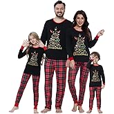 VENTELAN Family Matching Christmas Pajamas Set Holiday Santa Claus Sleepwear Xmas PJS Set for Couples and Kids