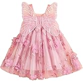 RWYBEIW Toddler Baby Girl Fairy Butterfly Wings Princess Dress Sleeveless Mesh Flower Tulle Tutu Dress First Birthday Outfit