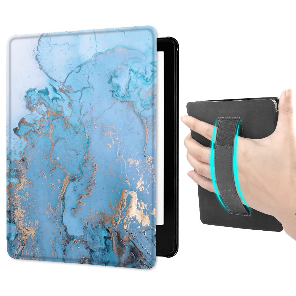 Case for All-New Kindle Paperwhite (6.8", 11th Generation, 2021 Release) with Hand Strap, Hard PC Smart Case with Auto Wake/Sleep Function (Marble)