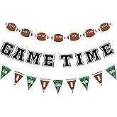 Adecortalk 3 Pcs Game Time Football Banner Football Party Banner Pennant Garland Banner Bunting Flag for Birthday Party Favor Football Party Decorations