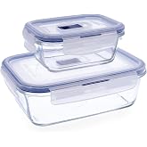 Luminarc Pure Box Active Set of 2 Rect Airtight Glass Containers Set 2 Pieces 38cl - 122cl Sodium Suitable Microwave Safe Refrigerator Recyclable