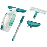 Leifheit Dry &amp; Clean Window Vacuum Cleaner Set with 43cm Handle and Washers, Window Cleaning Kit up to 35 Minutes of Power, Electric Window Cleaner