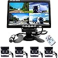 Camecho Vehicle Backup Camera 7 Inch 4 Split Monitor+ 4 Cameras with Front View, Rear View 18 IR Night Vision Waterproof Auto Camera with 2x33 ft and 2x65ft Cables for Trucks, RV, Trailer, Bus