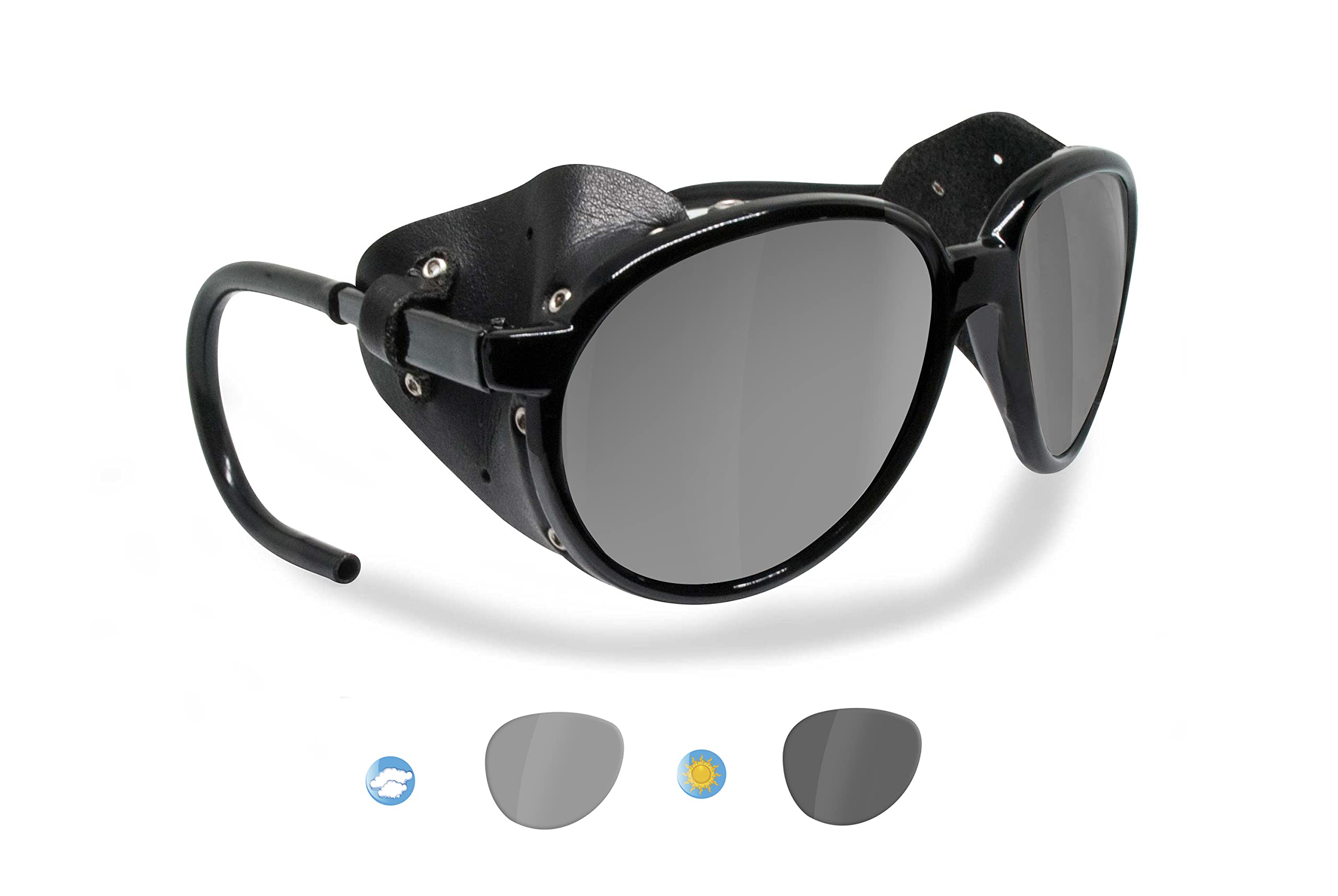 BERTONI Polarized Sunglasses for Mountain Hiking Trekking Glacier Snow mod. CORTINA Italy Shiny Black (Photochromic Polarized)