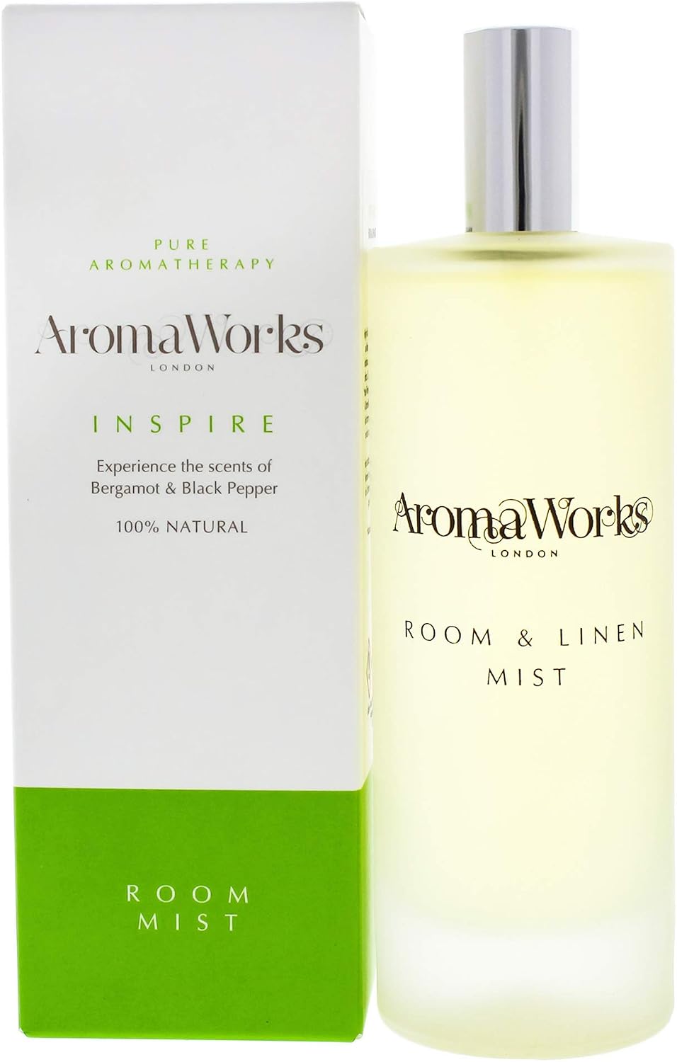 Aromaworks Inspire Room and Linen Mist - Black Pepper, Lime and Bergamot Aromas - Revive, Energize & Motivate - Natural, Vegan, Cruelty Free - 3.4oz