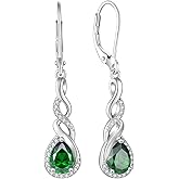 Rocayi Infinity Dangle Drop Earrings for Women 925 Sterling Silver Teardrop Leverback Earrings Birthstone Jewelry Gifts for Women Wife Girlfriend Mother Daughter Her
