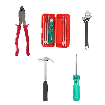 Suzec Johnson Advance Home Kit Combination Plier & 5-Pieces Screwdriver Kit (Multicolour) & Adjustable Wrench (200 mm) & Claw Hammer Steel Shaft & Two in One Screw Driver (Green)