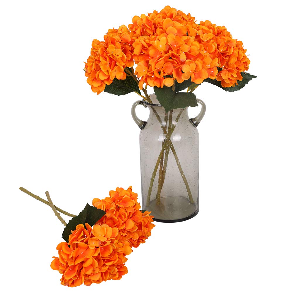 Kisflower 6Pcs Silk Hydrangea Artificial Flowers Realistic Hydrangea Flowers Bouquet for Wedding Party Office Home Decor (orange)