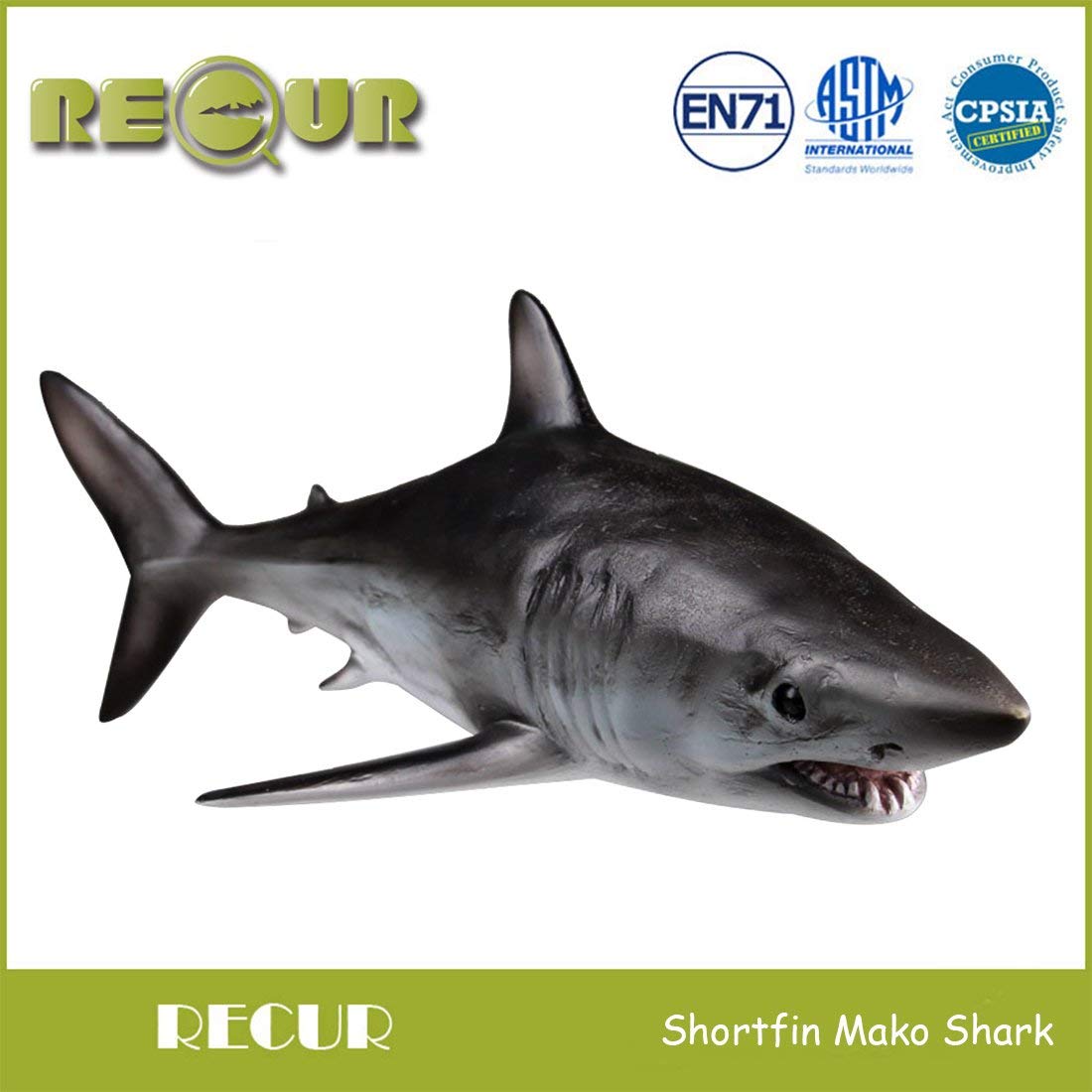 RECUR Shortfin Mako Shark Figure Toys, Authentic Shark Figurine Collection-1:15 Scale Realistic Design Ocean Shark Replica, 10.8inch Hand-Painted Skin Texture, Gift for Collectors Boys Kids, Ages 3+