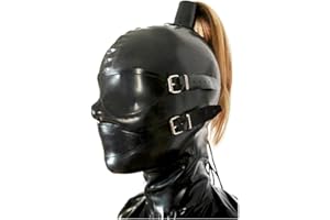 Latex Hood with Eye Patch and Mouth Plug, Sex Face Mask with Zipper and Plait, for BDSM, Party, Cosplay, Holiday