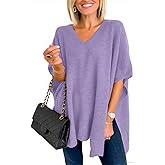 Pinclodly Womens Poncho Sweater Women V Neck Ponchos and Wraps Batwing Sleeveless Shawl Pullover Sweaters Women's Clothing