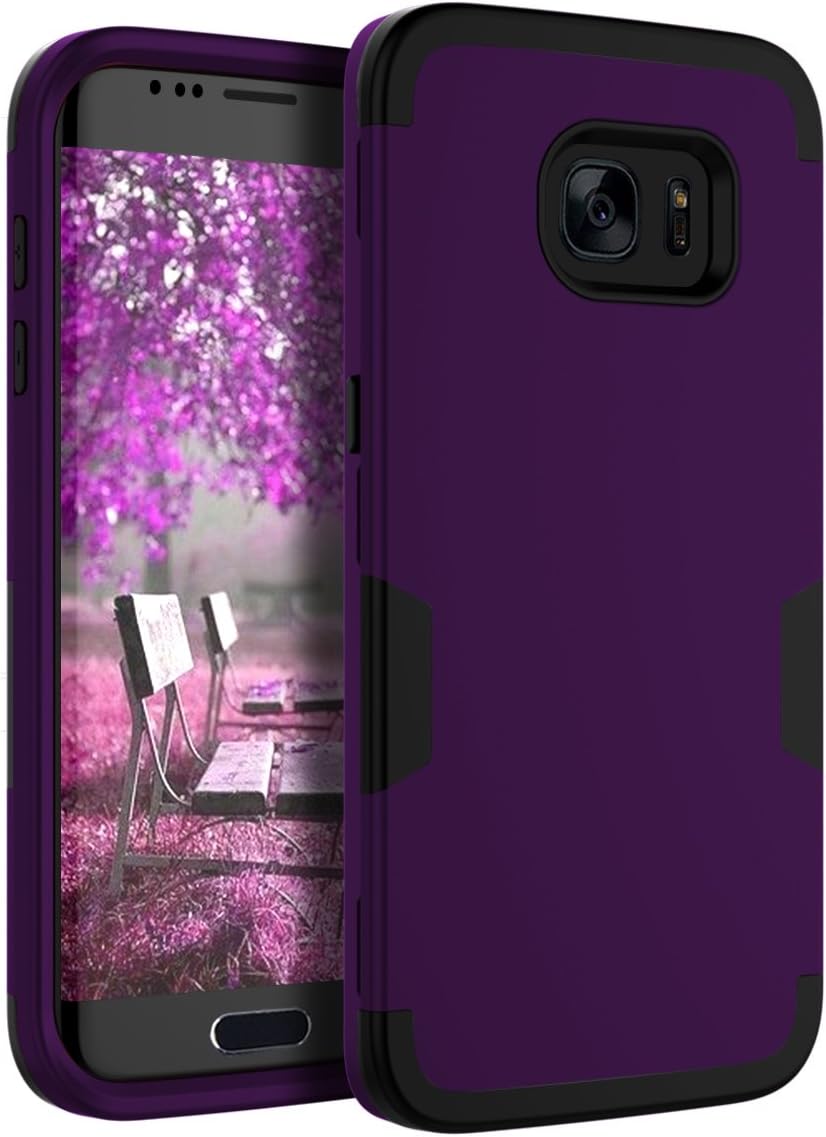 Ulsaar Samsung Galaxy S7 Edge Case Slim Fit Three Layer Silicone and Plastic Shockproof Heavy Duty Protection,Purple Black