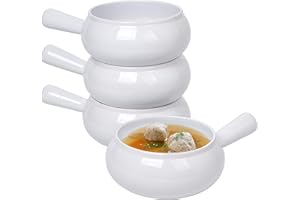 Bruntmor Set of 4 French Onion Soup Bowls with Handle - 17oz Porcelain Crock Serving Bowls for Cereal, Soup, Rice, Chili, Bee