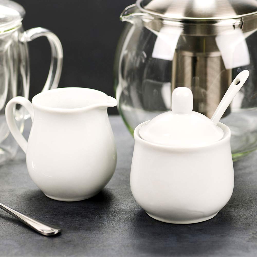 White Porcelain Milk Creamer Serving Jug Creamer and Sugar Bowl Pot Teatime Set