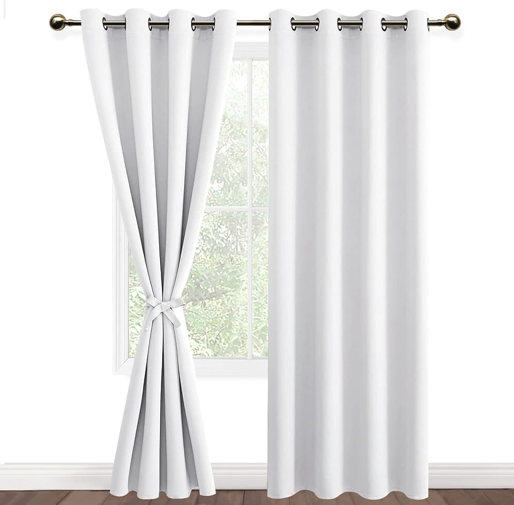DWCN Greyish White Blackout Curtains 52x84 Eyelet Panels with Tiebacks