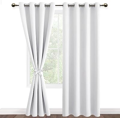 DWCN Greyish White Blackout Curtains 52x84 Eyelet Panels with Tiebacks