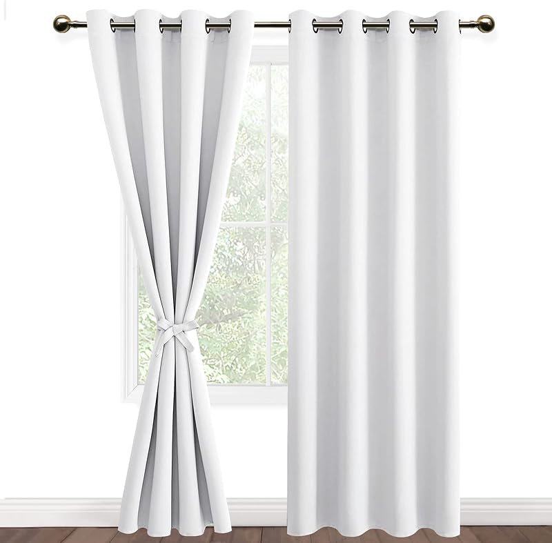 DWCN Greyish White Blackout Curtains 52x84 Eyelet Panels with Tiebacks