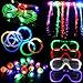 Acmee 30 Pieces LED Light Up Party Favor Toy Set.LED Party Pack LED Accessories - 6 Flashing Bumpy Rings,6 Finger Lights, 6 RGB Bubble Bracelets,6 LED Glasses and 6 LED Fiber Optic Hair Extensions
